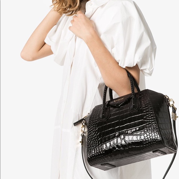Givenchy Antigona Small Croc-Embossed Satchel Bag - Picture 2 of 11